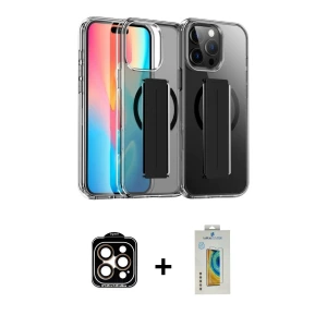 ieg™ iPhone 14 Pro Max Kılıf Nova Işık Koleksiyonu - Siyah Polymer Nano Ekran Koruyucu + PVD Metal Kamera Lens - TU