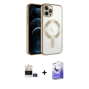 ieg™ iPhone 14 Pro Max Kılıf Nova Işık Özel Seri - Siyah Bilvis 5in1 5D Magic Hayalet Cam Ekran Koruyucu + Bilvis Titan Kamera Lens - GD