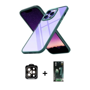 ieg™ iPhone 14 Pro Max Kılıf Nova Işık Serisi - Şeffaf 360 Full Body Arka Koruyucu + PVD Metal Kamera Lens - TU
