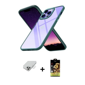 ieg™ iPhone 14 Pro Max Kılıf Nova Işık Serisi - Siyah Buffer Cam Ekran Koruyucu + Band Metal Kamera Lens - GS