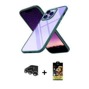 ieg™ iPhone 14 Pro Max Kılıf Nova Işık Serisi - Siyah Buffer Cam Ekran Koruyucu + Raze Metal Kamera Lens - GS
