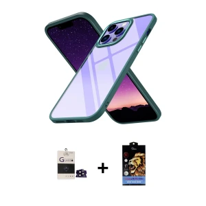 ieg™ iPhone 14 Pro Max Kılıf Nova Işık Serisi - Siyah Buffer Hayalet Cam Ekran Koruyucu + Bilvis Titan Kamera Lens - SH
