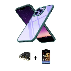 ieg™ iPhone 14 Pro Max Kılıf Nova Işık Serisi - Siyah Buffer Hayalet Cam Ekran Koruyucu + Raze Metal Kamera Lens - GD