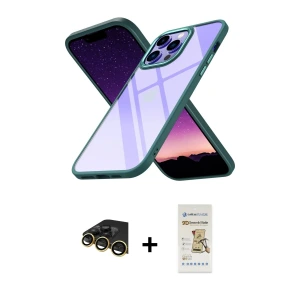 ieg™ iPhone 14 Pro Max Kılıf Nova Işık Serisi - Siyah Mat Seramik Nano Ekran Koruyucu + Raze Metal Kamera Lens - GD