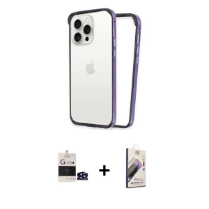 ieg™ iPhone 14 Pro Max Kılıf Pusula Asil Koleksiyonu - Siyah Bilvis 3D Mat Cam Ekran Koruyucu + Bilvis Titan Kamera Lens - SH