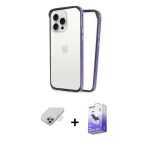 ieg™ iPhone 14 Pro Max Kılıf Pusula Asil Koleksiyonu - Siyah Bilvis 5in1 5D Magic Hayalet Cam Ekran Koruyucu + Band Metal Kamera Lens - GS