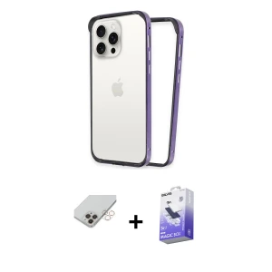 ieg™ iPhone 14 Pro Max Kılıf Pusula Asil Koleksiyonu - Siyah Bilvis 5in1 5D Magic Hayalet Cam Ekran Koruyucu + Band Metal Kamera Lens - GD