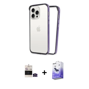 ieg™ iPhone 14 Pro Max Kılıf Pusula Asil Koleksiyonu - Siyah Bilvis 5in1 5D Magic Hayalet Cam Ekran Koruyucu + Bilvis Titan Kamera Lens - DNMR