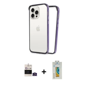 ieg™ iPhone 14 Pro Max Kılıf Pusula Asil Koleksiyonu - Siyah Polymer Nano Ekran Koruyucu + Bilvis Titan Kamera Lens - DNMR