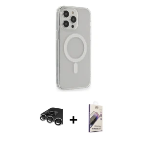 ieg™ iPhone 14 Pro Max Kılıf Pusula Çizgi Koleksiyonu - Siyah Bilvis 3D Mat Cam Ekran Koruyucu + Raze Metal Kamera Lens - GS