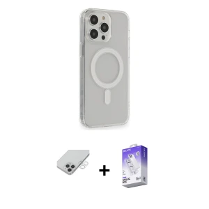 ieg™ iPhone 14 Pro Max Kılıf Pusula Çizgi Koleksiyonu - Siyah Bilvis 5in1 3D Magic Cam Ekran Koruyucu + Band Metal Kamera Lens - GS