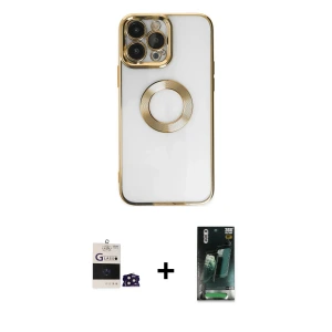 ieg™ iPhone 14 Pro Max Kılıf Pusula Form - Şeffaf 360 Full Body Arka Koruyucu + Bilvis Titan Kamera Lens - DNMR