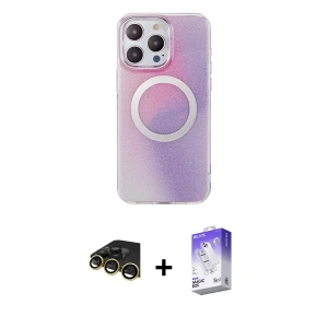 ieg™ iPhone 14 Pro Max Kılıf Pusula Form - Siyah Bilvis 5in1 3D Magic Cam Ekran Koruyucu + Raze Metal Kamera Lens - GD