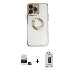 ieg™ iPhone 14 Pro Max Kılıf Pusula Form - Siyah Bilvis Hayalet Cam Ekran Koruyucu + Bilvis Titan Kamera Lens - GS
