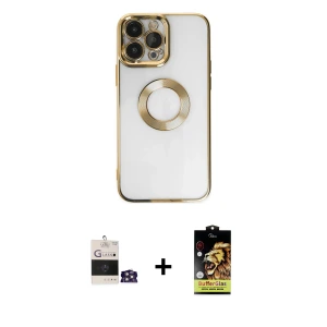 ieg™ iPhone 14 Pro Max Kılıf Pusula Form - Siyah Buffer Cam Ekran Koruyucu + Bilvis Titan Kamera Lens - GS