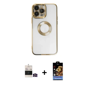 ieg™ iPhone 14 Pro Max Kılıf Pusula Form - Siyah Buffer Hayalet Cam Ekran Koruyucu + Bilvis Titan Kamera Lens - GD