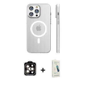 ieg™ iPhone 14 Pro Max Kılıf Pusula Minimal Koleksiyonu - Şeffaf Pasifik Cam Ekran Koruyucu + PVD Metal Kamera Lens - TU