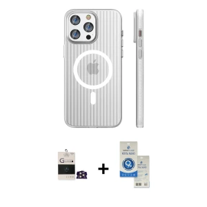 ieg™ iPhone 14 Pro Max Kılıf Pusula Minimal Koleksiyonu - Şeffaf Royal Nano Ekran Koruyucu + Bilvis Titan Kamera Lens - GD