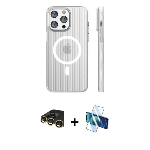ieg™ iPhone 14 Pro Max Kılıf Pusula Minimal Koleksiyonu - Siyah 3D Antistatik Cam Ekran Koruyucu + Raze Metal Kamera Lens - GD