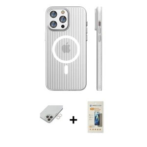 ieg™ iPhone 14 Pro Max Kılıf Pusula Minimal Koleksiyonu - Siyah 6D Mat Seramik Hayalet Nano Ekran Koruyucu + Band Metal Kamera Lens - GD