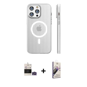 ieg™ iPhone 14 Pro Max Kılıf Pusula Minimal Koleksiyonu - Siyah Bilvis 3D Mat Cam Ekran Koruyucu + Bilvis Titan Kamera Lens - GS