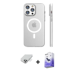 ieg™ iPhone 14 Pro Max Kılıf Pusula Minimal Koleksiyonu - Siyah Bilvis 5in1 5D Magic Hayalet Cam Ekran Koruyucu + Band Metal Kamera Lens - GS