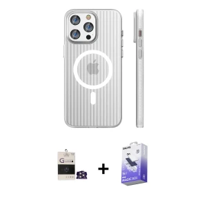 ieg™ iPhone 14 Pro Max Kılıf Pusula Minimal Koleksiyonu - Siyah Bilvis 5in1 5D Magic Hayalet Cam Ekran Koruyucu + Bilvis Titan Kamera Lens - GS