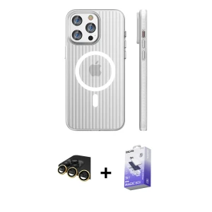 ieg™ iPhone 14 Pro Max Kılıf Pusula Minimal Koleksiyonu - Siyah Bilvis 5in1 5D Magic Hayalet Cam Ekran Koruyucu + Raze Metal Kamera Lens - GD