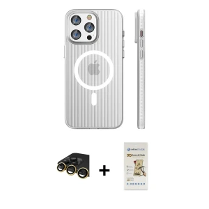 ieg™ iPhone 14 Pro Max Kılıf Pusula Minimal Koleksiyonu - Siyah Mat Seramik Nano Ekran Koruyucu + Raze Metal Kamera Lens - GD