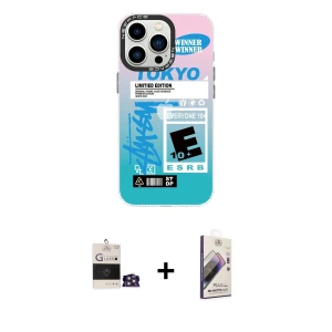 ieg™ iPhone 14 Pro Max Kılıf Siluet Çizgi Koleksiyonu - Siyah Bilvis 3D Mat Cam Ekran Koruyucu + Bilvis Titan Kamera Lens - GS