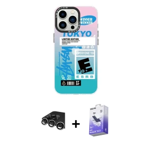 ieg™ iPhone 14 Pro Max Kılıf Siluet Çizgi Koleksiyonu - Siyah Bilvis 5in1 5D Magic Hayalet Cam Ekran Koruyucu + Raze Metal Kamera Lens - GS
