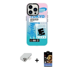 ieg™ iPhone 14 Pro Max Kılıf Siluet Çizgi Koleksiyonu - Siyah Buffer Hayalet Cam Ekran Koruyucu + Band Metal Kamera Lens - GD
