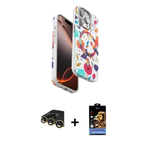 ieg™ iPhone 14 Pro Max Kılıf Siluet Doku - Siyah Buffer Hayalet Cam Ekran Koruyucu + Raze Metal Kamera Lens - GD