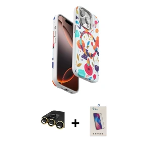 ieg™ iPhone 14 Pro Max Kılıf Siluet Doku - Siyah Joko 5D Cam + Raze Metal Kamera Lens - GD