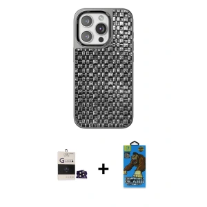 ieg™ iPhone 14 Pro Max Kılıf Siluet Form Serisi - Siyah 18D Cam Ekran Koruyucu + Bilvis Titan Kamera Lens - SH