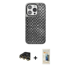 ieg™ iPhone 14 Pro Max Kılıf Siluet Form Serisi - Siyah 6D Mat Seramik Hayalet Nano Ekran Koruyucu + Raze Metal Kamera Lens - GD