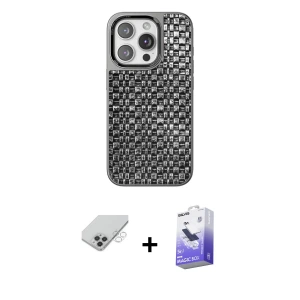 ieg™ iPhone 14 Pro Max Kılıf Siluet Form Serisi - Siyah Bilvis 5in1 5D Magic Hayalet Cam Ekran Koruyucu + Band Metal Kamera Lens - GS