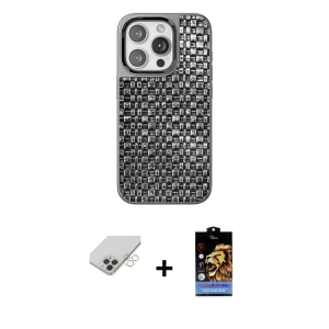 ieg™ iPhone 14 Pro Max Kılıf Siluet Form Serisi - Siyah Buffer Hayalet Cam Ekran Koruyucu + Band Metal Kamera Lens - GD