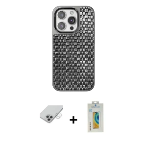 ieg™ iPhone 14 Pro Max Kılıf Siluet Form Serisi - Siyah Polymer Nano Ekran Koruyucu + Band Metal Kamera Lens - GS