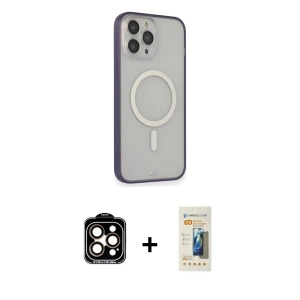 ieg™ iPhone 14 Pro Max Kılıf Siluet Işık Koleksiyonu - Siyah 6D Mat Seramik Hayalet Nano Ekran Koruyucu + PVD Metal Kamera Lens - TU