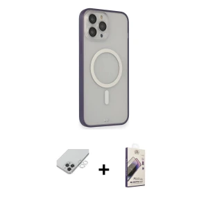 ieg™ iPhone 14 Pro Max Kılıf Siluet Işık Koleksiyonu - Siyah Bilvis 3D Mat Cam Ekran Koruyucu + Band Metal Kamera Lens - GS