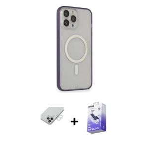 ieg™ iPhone 14 Pro Max Kılıf Siluet Işık Koleksiyonu - Siyah Bilvis 5in1 5D Magic Hayalet Cam Ekran Koruyucu + Band Metal Kamera Lens - GS