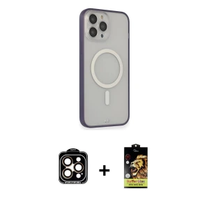 ieg™ iPhone 14 Pro Max Kılıf Siluet Işık Koleksiyonu - Siyah Buffer Cam Ekran Koruyucu + PVD Metal Kamera Lens - TU