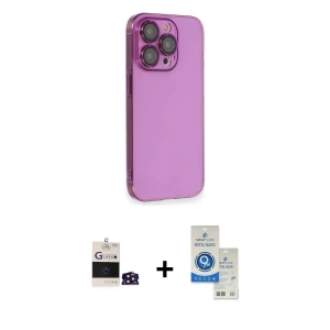 ieg™ iPhone 14 Pro Max Kılıf Siluet Minimal Özel Seri - Şeffaf Royal Nano Ekran Koruyucu + Bilvis Titan Kamera Lens - DNMR