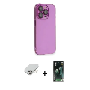 ieg™ iPhone 14 Pro Max Kılıf Siluet Minimal Özel Seri - Siyah 360 Mat Full Body Arka Koruyucu + Band Metal Kamera Lens - GD