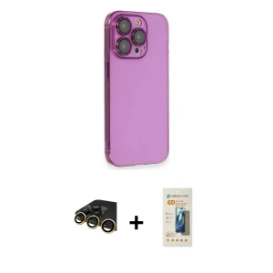 ieg™ iPhone 14 Pro Max Kılıf Siluet Minimal Özel Seri - Siyah 6D Mat Seramik Hayalet Nano Ekran Koruyucu + Raze Metal Kamera Lens - GD