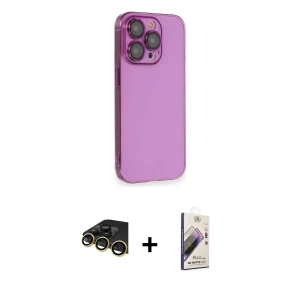 ieg™ iPhone 14 Pro Max Kılıf Siluet Minimal Özel Seri - Siyah Bilvis 3D Mat Cam Ekran Koruyucu + Raze Metal Kamera Lens - GD