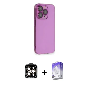 ieg™ iPhone 14 Pro Max Kılıf Siluet Minimal Özel Seri - Siyah Bilvis 5in1 3D Magic Cam Ekran Koruyucu + PVD Metal Kamera Lens - TU