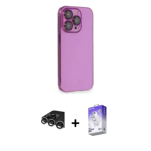 ieg™ iPhone 14 Pro Max Kılıf Siluet Minimal Özel Seri - Siyah Bilvis 5in1 3D Magic Cam Ekran Koruyucu + Raze Metal Kamera Lens - GS