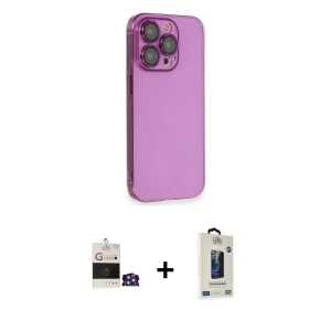 ieg™ iPhone 14 Pro Max Kılıf Siluet Minimal Özel Seri - Siyah Bilvis Hayalet Cam Ekran Koruyucu + Bilvis Titan Kamera Lens - GS